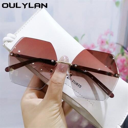 Oulylan Polygon Rimless Sunglasses Women Fashion Brand Design Sun Glasses Gradient Shades Cutting Lens Frameless Eyewear UV400