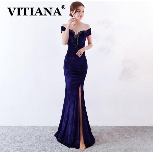 VITIANA Women Velvet Host Trumpet Sexy Party Dress Female Trumpet Elegant Dresses Womens Green Club Wear Long Vestidos Femme