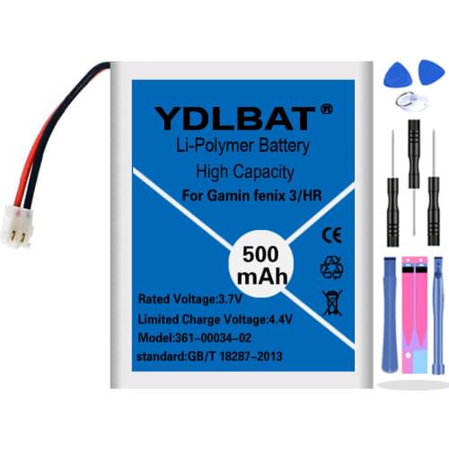 YDLBAT Top New 3.7V 500mAh Replacement Battery For Garmin fenix 3 fenix3 F3 fenix 3 HR GPS sports watch 361-00034-02 FLPB342735