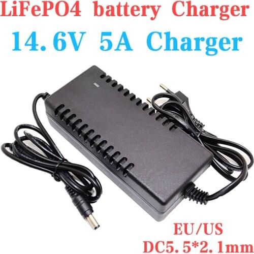 14.6V 5A LiFePO4 charger 4Series 12V 5A Lifepo4 battery charger DC 12.8V 14.4V battery pack power adapter AC 100-240V EU/US plug