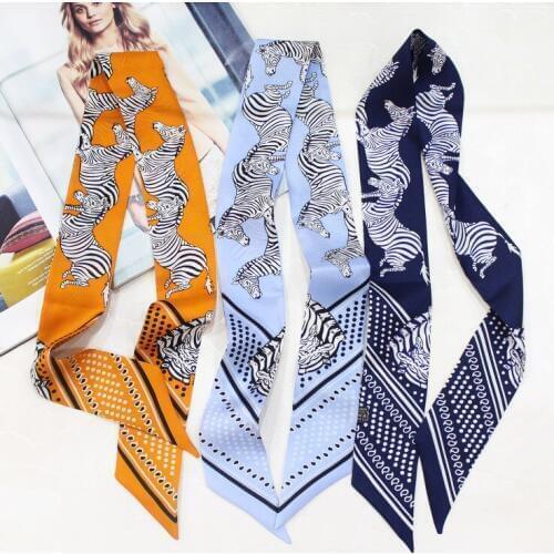 Zebra New Arrival Scarf Natural Silk Choker Lady Headband Bag Wraps Ribbon Neckerchief Multi-use Scarves Drop Shipping KZSBD229