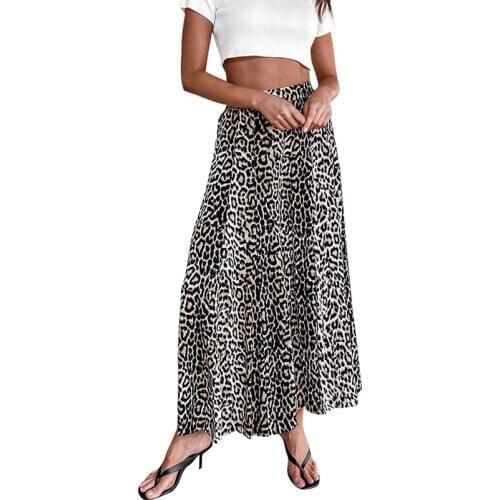 Women High Waist Flared Wide Leg Pants Sexy Leopard Print Trousers Casual Loose Palazzo Pants Trousers Culottes