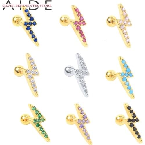 AIDE 1PCS Mini 925 Sterling Silver Stud Earrings Green Turquoise Purple Piercing Earrings For Women Trend Wedding Jewelry