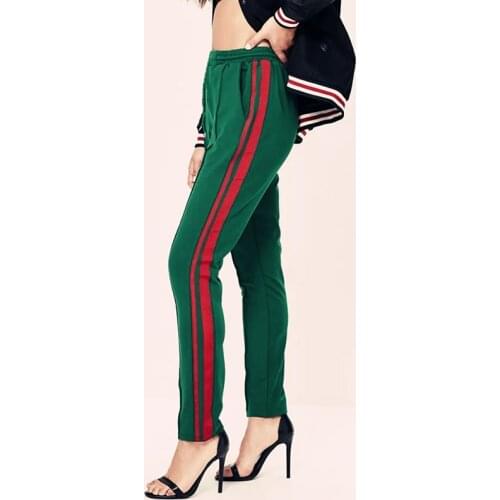 Women High Waist Harem Pants Autumn Elastic Casual Pants Female Workout Green Striped Sporting Pants Trousers