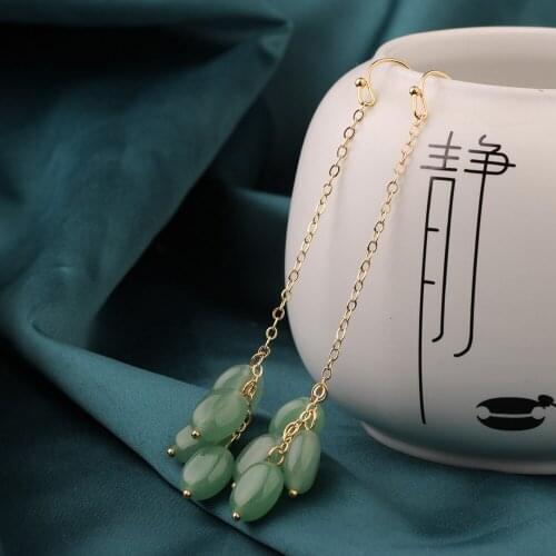 2021 NEW Summer Green tassels Vintage Delicate Aventurine Drop earrings Ethnic Chinese style Jewelry for womens