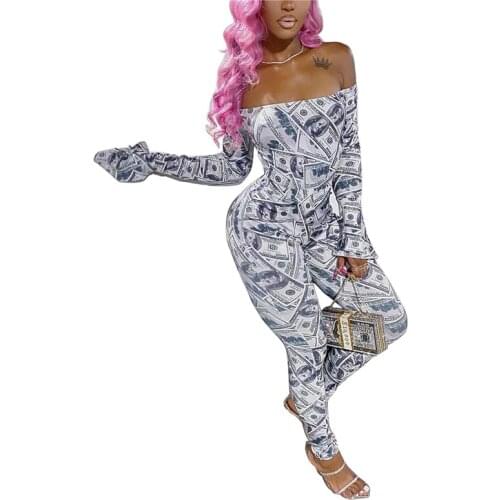 Xingqing Women Romper Fall Off-Shoulder Jumpsuit Tight Elastic Long Sleeve Home Gym Dollar Jogger Pants Underwear Women Costume