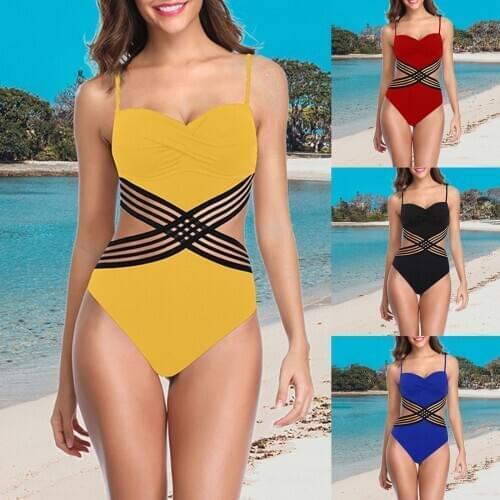 Women One-Piece Swimsuit Sleeveless Spaghetti With Crossover European And American Swimsuit Women suits Red/Black/Yellow/Blue