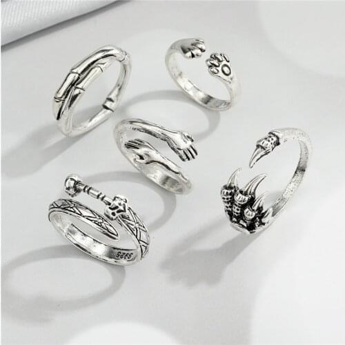 1PC Gothic Sword Eagle Paw Animals Ring For Men Women Vintage Punk Funny Hug Hands Cat Paw Open Mans Ring Party Jewelry R342