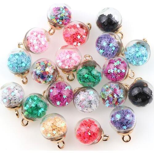 10Pcs/Set 16mm Korean Style Quicksand Star Sequin DIY Charms Colorful Transparent Glass Ball Earrings Jewelry Accessories