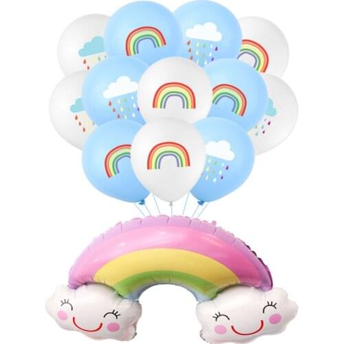 13pcs/lot Rainbow Clouds Raining Aluminum Foil Balloons Flow White Cloud Smiley Blue Sky Ballon Birthday Kids Shower Party Decor