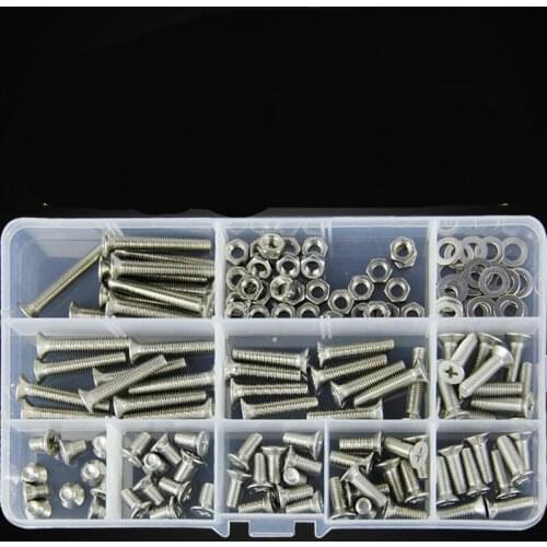 150Pcs/set M5 DIN965 ISO7046 JISB1111F GB819 304 Stainless Steel Machine Screws Flat Head KM Screw Kit