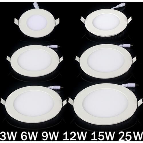 20pcs Ultra Bright 3W 6W 9W 12W 15W 25W Led Ceiling Recessed Downlight Round Panel light Led Panel Bulb Lamp Light