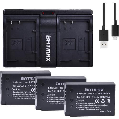 3pc 1040mAh LP-E17 LP E17 E17 Battery+USB Dual Charger for Canon EOS Rebel T6i 750D 800D 200D 8000D Kiss X8i Cameras