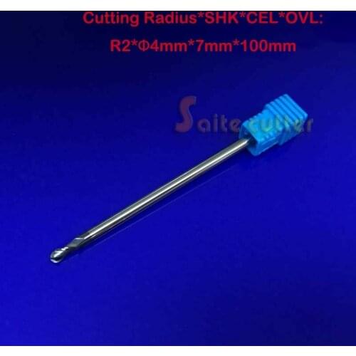 3pcs 4mm R 2 NANO Coated 2 Two flutes Ball Nose HRC55 extra long lenghth 100mm tungsten carbide end mill bit CNC milling cutter