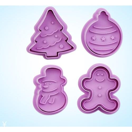 3d Three-dimensional Christmas Cookie Mold Christmas Tree Gingerbread Man Snowman Decoration Ball Push-type Fondant Cookie Mold