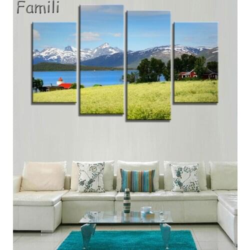 4PCS norway night northern lights lake Natural landscape poster silk fabric cloth print wall sticker Wall Decor custom print