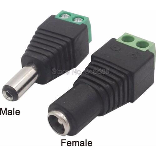5pcs/lot DC Connector for LED Strip Free Welding LED Strip DC 5.5*2.1mm Male or Female Adapter Connector with Screw