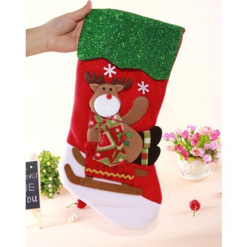 50pcs Christmas Stocking 19*40cm Felt Candy Gift Bag Glitter Pendant Santa Claus Xmas Tree Ornament Decoration ZA4665