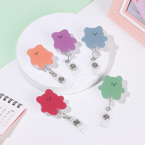 Cute Candy Color Cartoon Bear Badge Reel Retractable Nurse Doctor Student ID Badge Card Clips Badge Holder Stationery