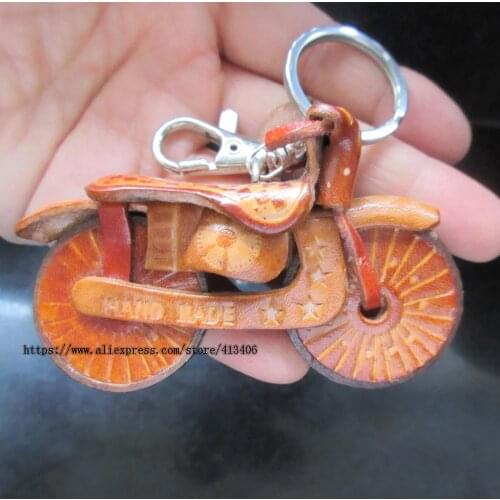 Handmade Bag Charm Key Chain Motorcycle Ring Motor Bicycle Toy Genuine Leather Luggage Tag