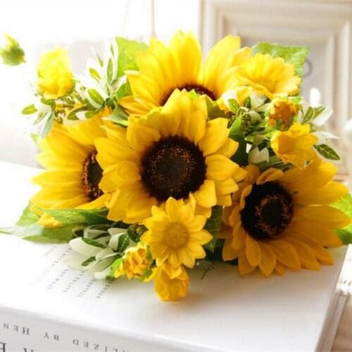 7 Branch Artificial Sunflower Bouquet Silk Sunflower Fake Flower DIY Wedding Bouquets Centerpieces Arrangements Party Home Decor