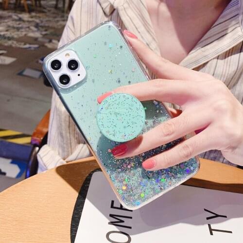 Honor 10 V10 P samrt 2019 Y7 2019 DIY Glitter Holder Stand Cases For Huawei P20 P30 Pro Mate20 Mate30 Pro Soft TPU Clear Coque