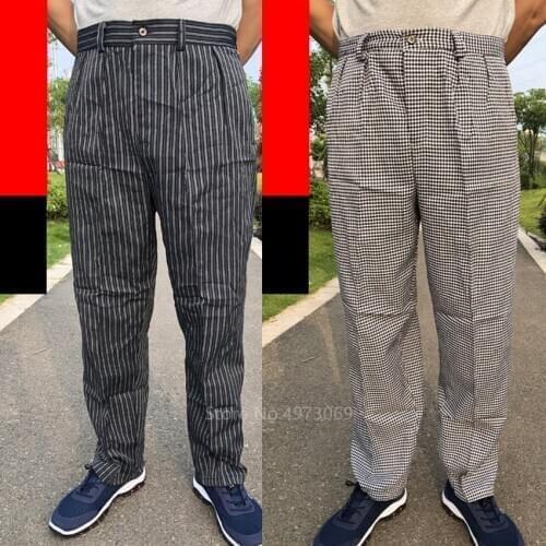 Mens Loose Chef Trousers Food Service Work Wear Stripe Kitchen Restaurant Uniform Cook Pants for Man Chef Maxi M-4XL Catering