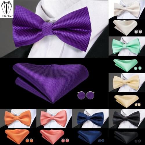 Formal Silk Mens Bow Ties Pre-tied Bowtie Pocket Square Cufflinks Set Red Blue Gold Green Pink Purple Bowties Adjustable Casual