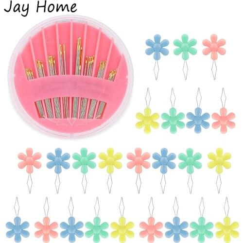 30PCS Assorted Embroidery Sewing Needles & 10PCS Flower Head Wire Loop Needle Threader for Mending Clothes Sewing Crafting
