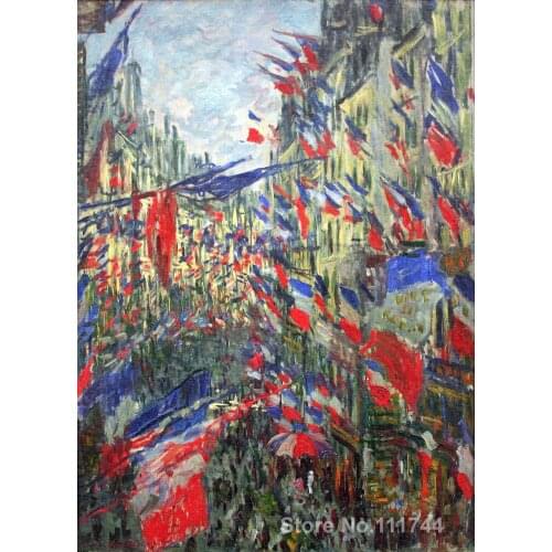 Paintings for living room The Rue Montargueil with Flags by Claude Monet Home art High quality Hand painted