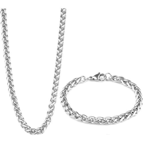Bracelet Collocation with Necklace Argentate and gold Color Stainless Steel Wheat Link Chain For Men Gift