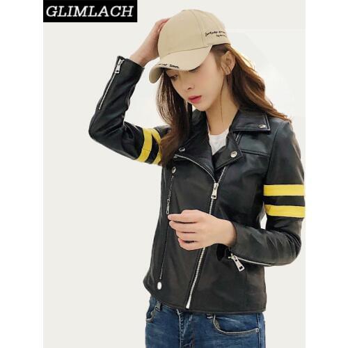 Lambskin 100% Sheepskin Genuine Leather Jacket Women Slim Motorcycle Biker Real Leather Coat Short Ladies Clothes Chaqueta Mujer