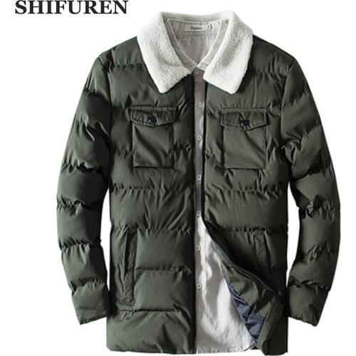 SHIFUREN Winter Jacket Men 2019 New Parka Coats Long Sleeve Male Causal Warm Cotton Padded Zipper Outerwear Size M-XXXL