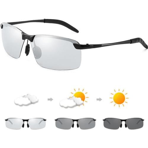 Rimless Polarized Sunglasses Men Driving Men Sunglasses Night Vision UV400 Goggles Alloy Photochromic Sunglasses Change Color