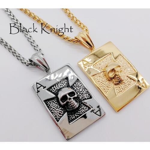 2019 New Arrival poker spade ace pendant necklace stainless steel Skull poker Ace of spade necklace fashion jewelry BLKN0630