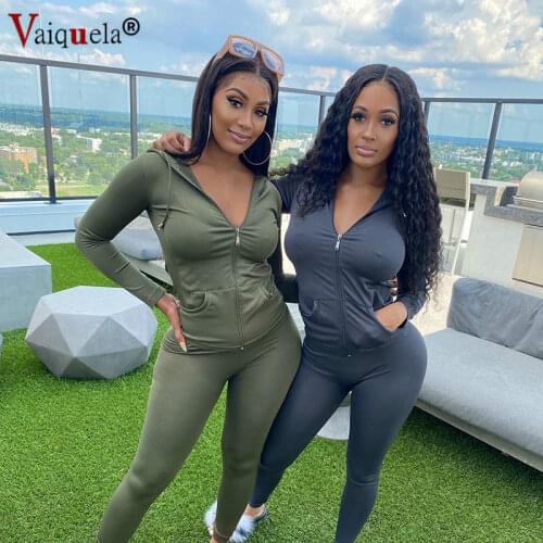 New womens long sleeve cardigan Hoodie Top tight pants casual suit long sleeve hooded zipper pocket sporty Jackets+leggings