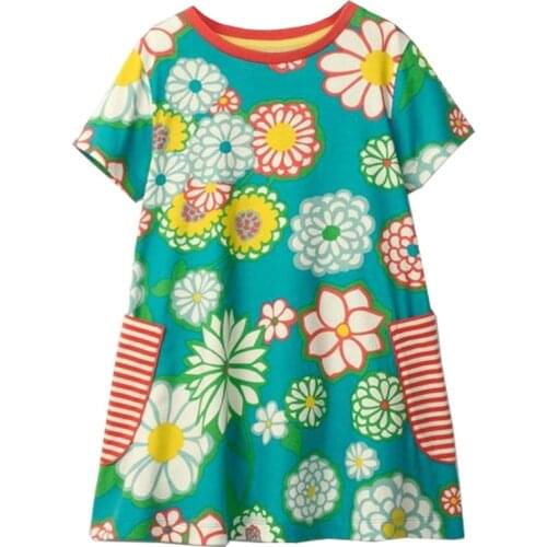 Frocks for Girls 2021 Summer Baby Girl Clothes Toddler Cotton Flower Print Vestiods Casual Pocket Dress for Kids 2-7 Years