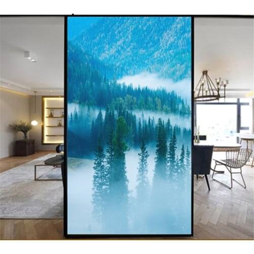 Privacy Windows Film Decorative Forest Scenery Stained Glass Window Stickers No Glue Static Cling Frosted Window Cling