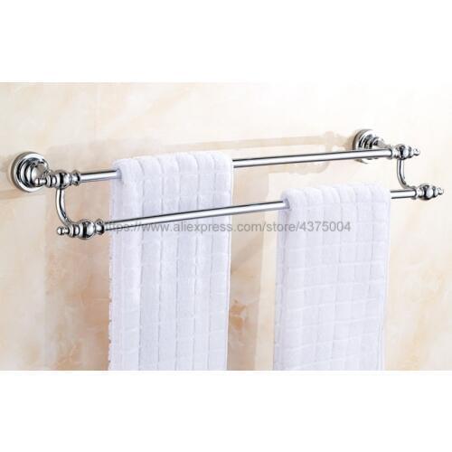 Towel Bar Double Towel Rail for Bathroom Wall Mounted Modern Chrome Square Towel Holder Bathroom Accessories Nba902