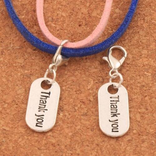 Rectangle Thank You Lobster Claw Clasp Charm Beads 32x9.13mm 20PCS zinc alloy Jewelry DIY C366