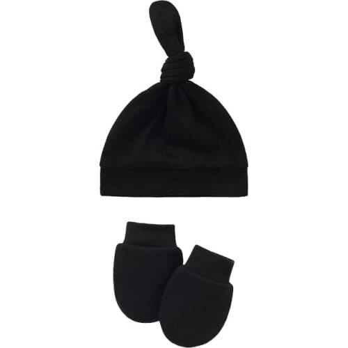 2Pcs/set Newborn Baby Hat Gloves Winter Autumn Knot Soft Cotton Cap Beanies For Baby Boys Girls Solid Color Infant Mittens