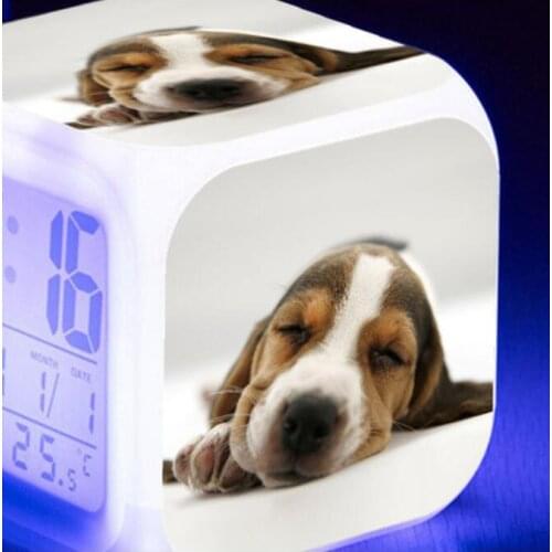 LED digital clock large screen luminous electronic watch for children Cute husky alarm clock 7 color luminous multifunctional
