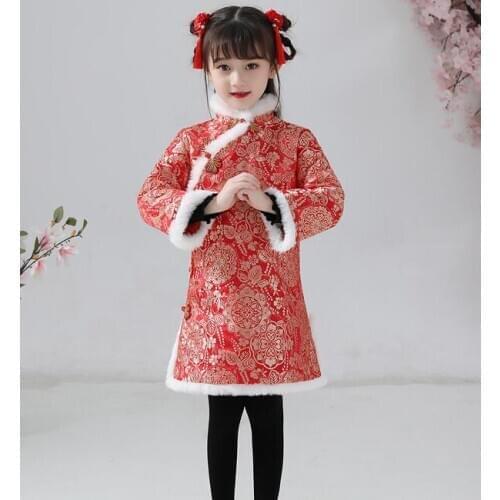 Traditional chinese cheongsam for girl Winter dress Chinese New Year coat Children
