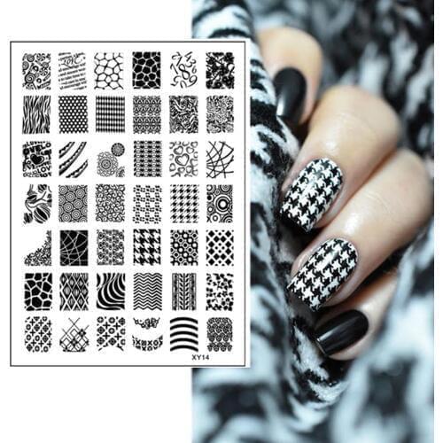Beauty Tools Houndstooth Heart Wave Grid Alphabet Numbers Designs Nail Art Stamping Plate Geometry Nail Template Stencil XY14