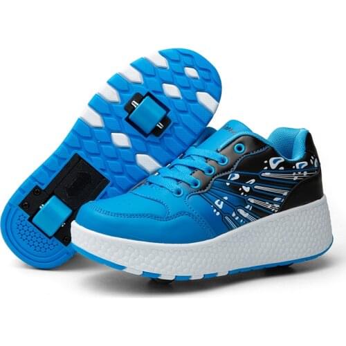 Parent Child Deformation Parkour Shoes 2 Wheels Roller Sneakers Men Birthday Gift