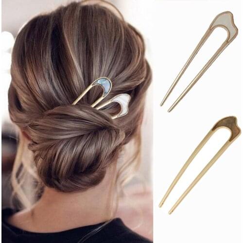 Vintage Gold Silver Metal Hair Sticks Hairpin Ethnic Elegant Alloy U-Shape Hair Stick Pins Retro Bride Women Hair Accessories