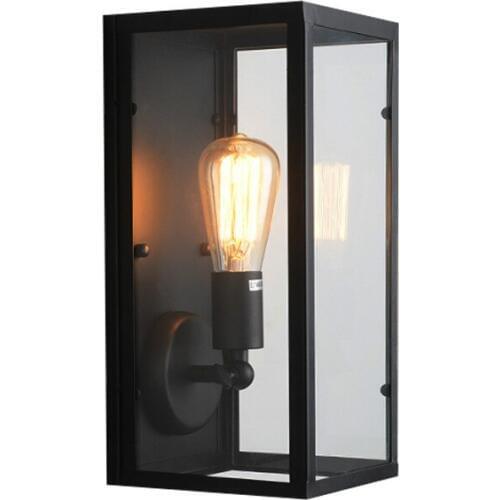 Vintage Iron Glass Box Wall Lamp Outdoor Waterproof Lighting Bedroom Wall Light E27 Lamp Holder 110-240V Free Shipping