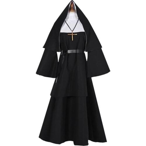 Halloween Dress Nun Costume Cosplay Women The Virgin Mary Carnival Demonic Scary Vestido Medieval