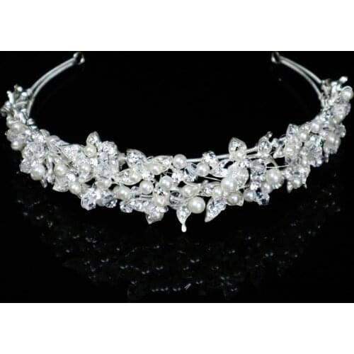 Elegant Handmade Crystal Floral Pearly Headbands Bride Headpiece Women Headwear Wedding Hair Accessories