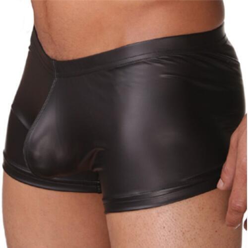 Plus Size Boxer Solid Low Waist Underwear Man Faux Leather Boxer Homme Shorts Underpants Cueca Black Blue Mens Clothing MPS0063